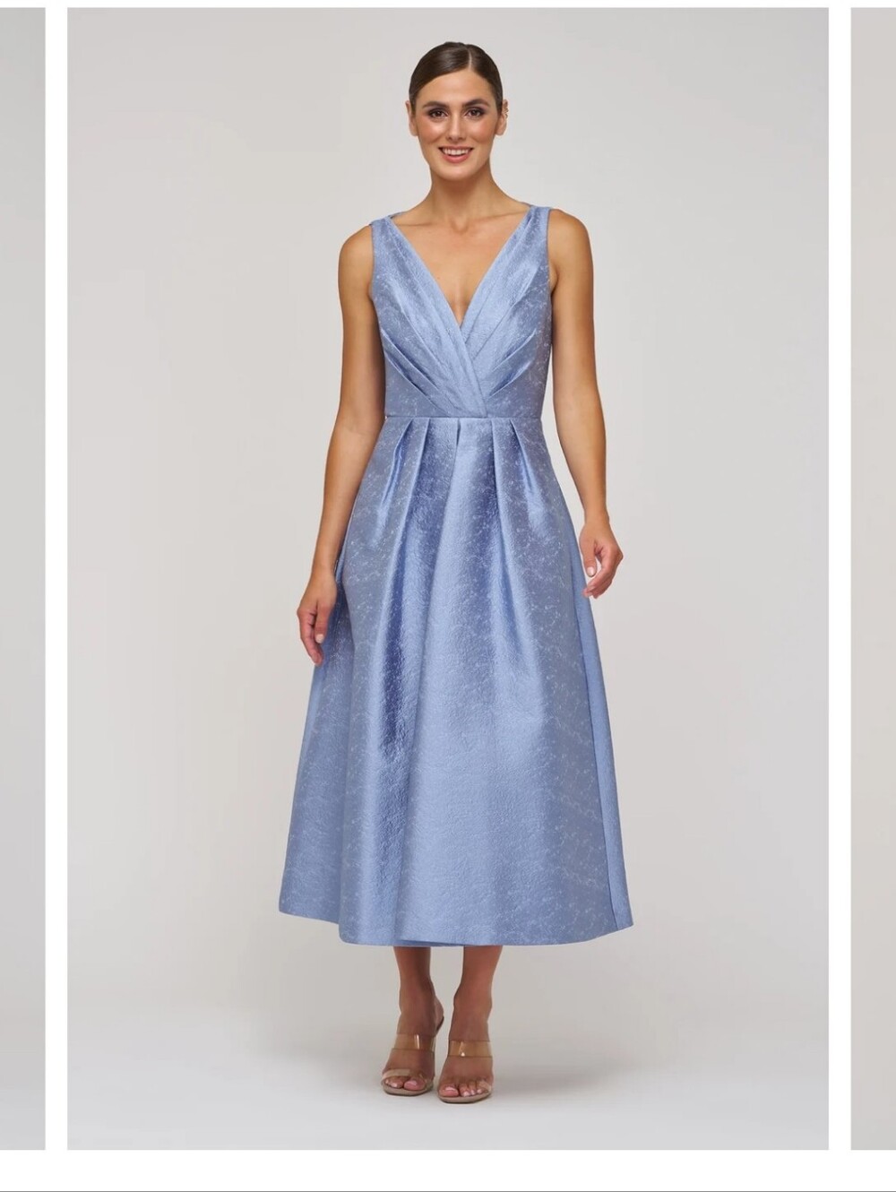 Nwt 16 Size $358 Kay Unger Light Blue Olivia Tea Length Dress V-Neck - Picture 8 of 17